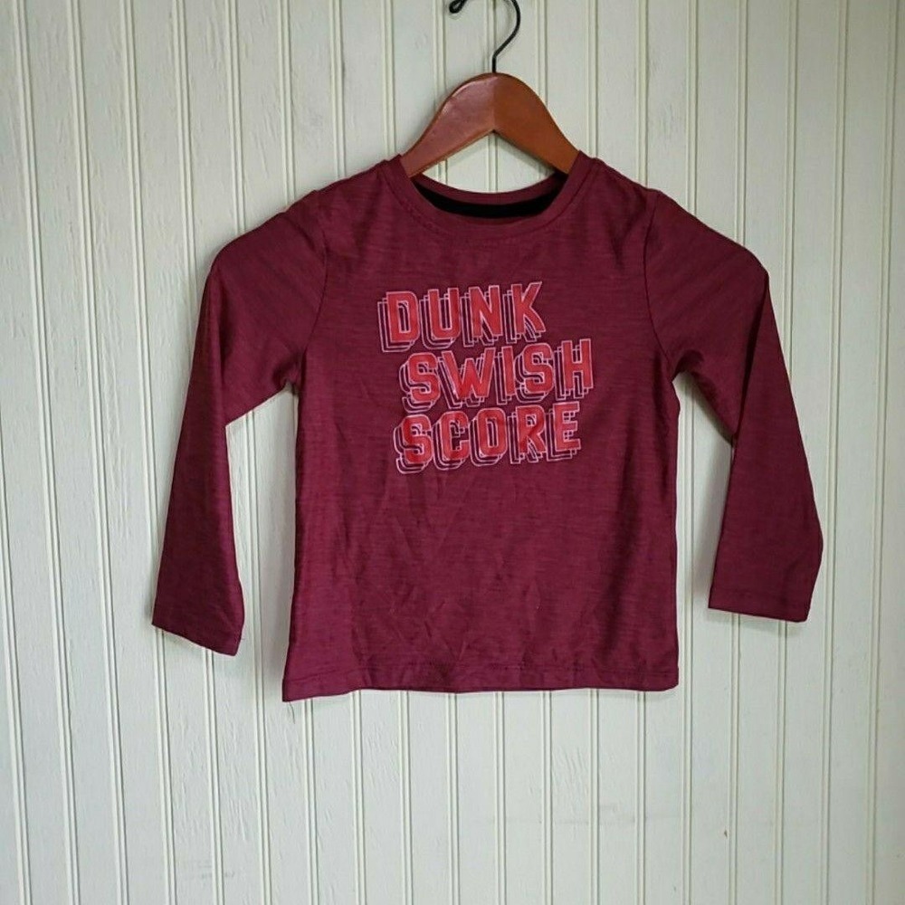 Athletic Works Shirt Boys 5T Red Dunk Swish Score Long Sleeve Graphic Jersey Top